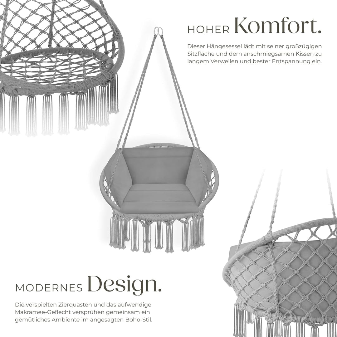 tectake Indoor und Outdoor Hängesessel, Terrassen und Balkonmöbel, Hängesessel mit Gestell, robuste