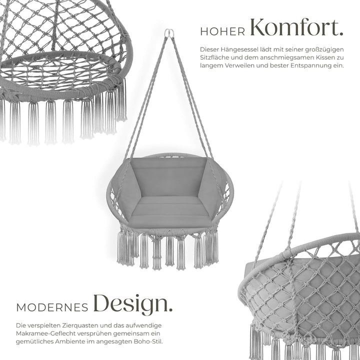 tectake Indoor und Outdoor Hängesessel, Terrassen und Balkonmöbel, Hängesessel mit Gestell, robuste