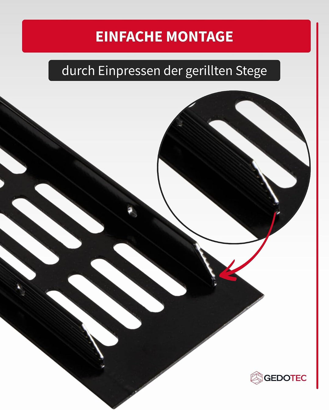 Gedotec Lüftungsgitter rechteckig aus Aluminium - 1 Stück Abluftgitter Schwarz Matt - Heizungsgitter