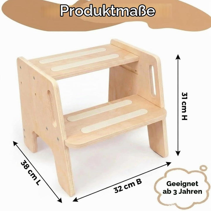 Tritthocker,Trittstuhl,Tritthocker Holz mit 2 Stufen Stufen Fussbank mit Sicherheitsgriffen,Belastba