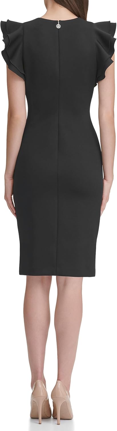 Tommy Hilfiger Damen Scuba Flatterärmeln Kleid 40 Schwarz, 40 Schwarz
