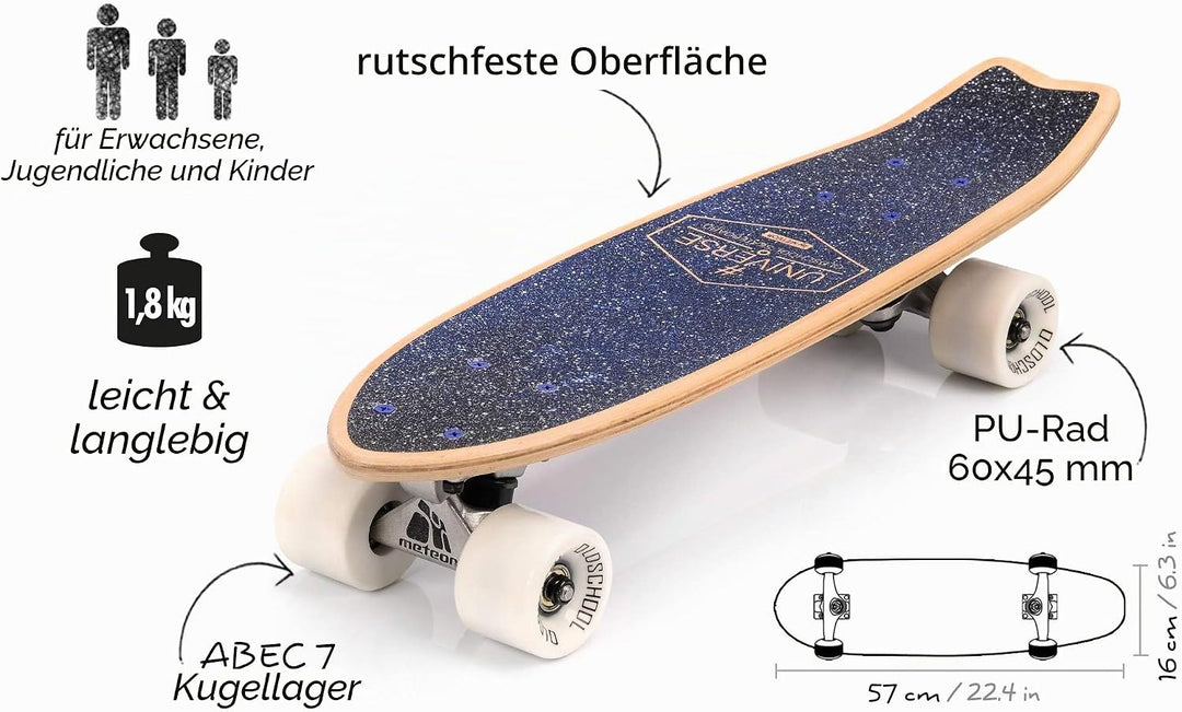 meteor Fancy Board Vintage Mini Cruiser Complete Echtholz Kanadisches Ahorn Skateboard Ridge Mini Sk