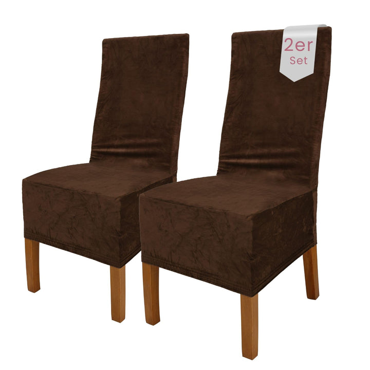 SCHEFFLER-Home Stretch Stuhlhussen Samt Puma Velvet/Velours Stuhlhussen Braun 2er Set/Stuhlabdeckung
