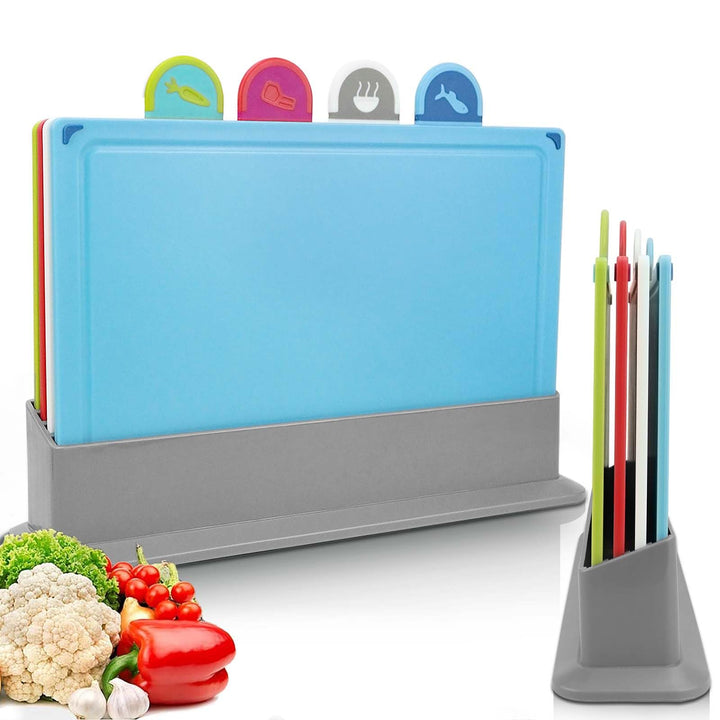 Schneidebrett Set, Farbe Kunststoff Schneidebretter mit Lebensmittel-Icons & Tablettboden, Rutschfes