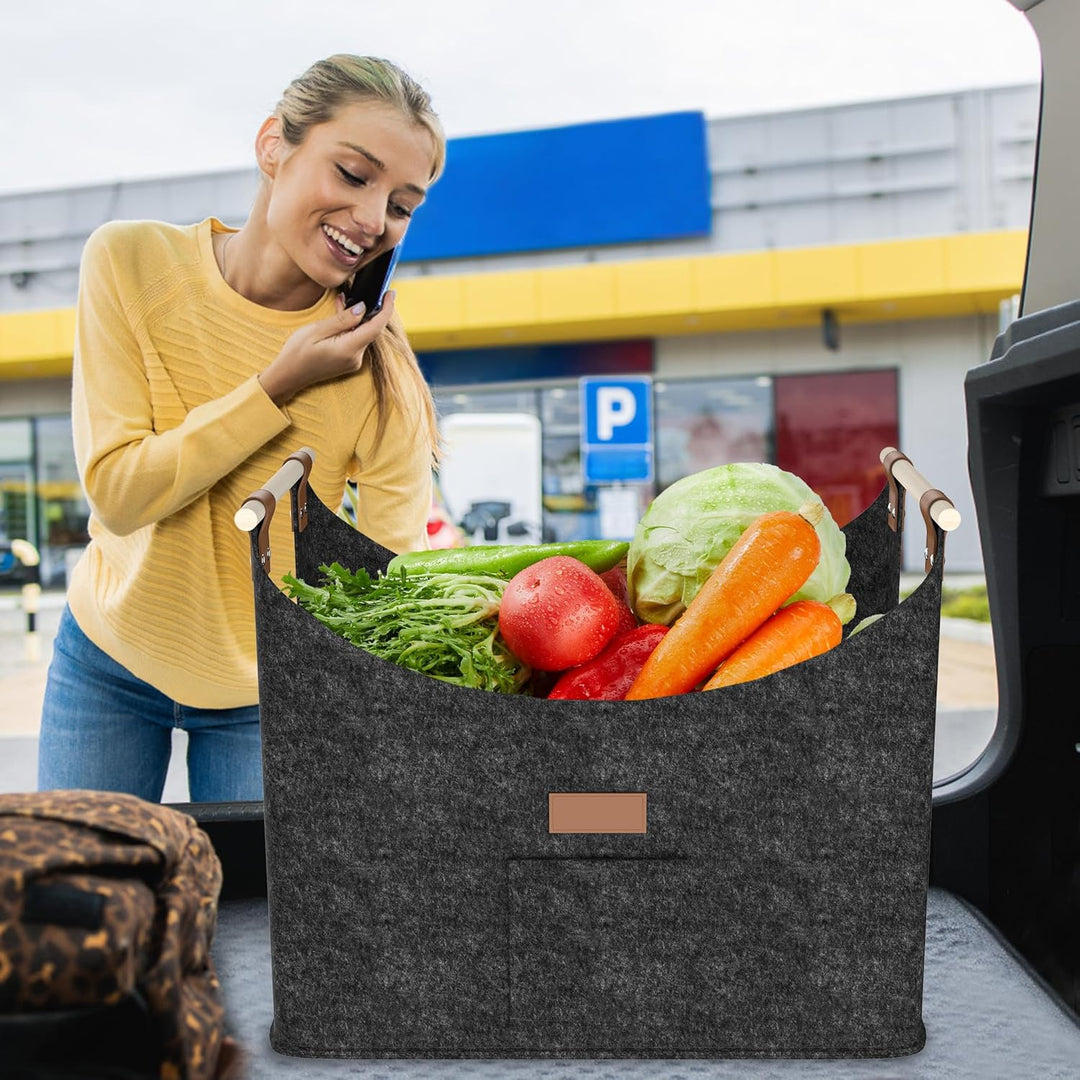 4 Stück Gross Filz Holzkörbe 60 Liter Faltbare Einkaufstaschen | Multifunktion Kaminholztasche mit H
