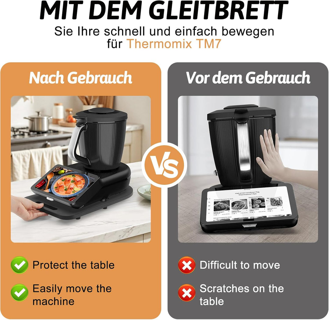 Gleitbrett TM7 für Thermomix TM7 Zubehör, Brett für Thermomix, Leicht Gleitendes Bambus Rollbrett Sl