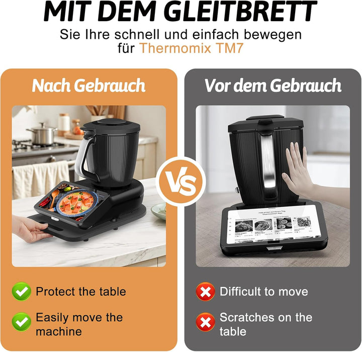 Gleitbrett TM7 für Thermomix TM7 Zubehör, Brett für Thermomix, Leicht Gleitendes Bambus Rollbrett Sl