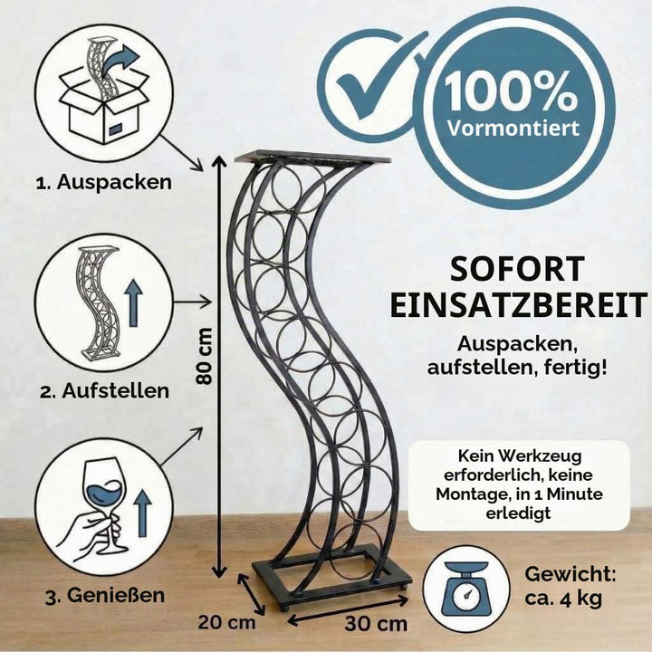 DanDiBo Weinregal aus Metall Schwarz Blumensäule Flaschenständer Elegance 80 cm Flaschenhalter