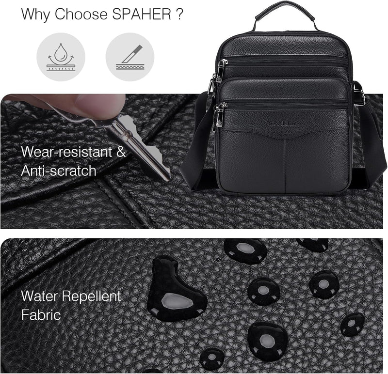 SPAHER Gross Herrentasche Leder Tasche Umhängetasche IPAD Handgelenktasche Schultertasche Business M