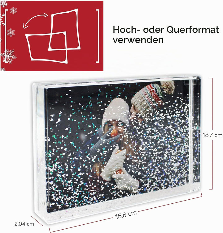Adventa Glitzer-Bilderrahmen, klares Acryl, 4 x 6 cm, ideales personalisiertes Geschenk oder Heimdek
