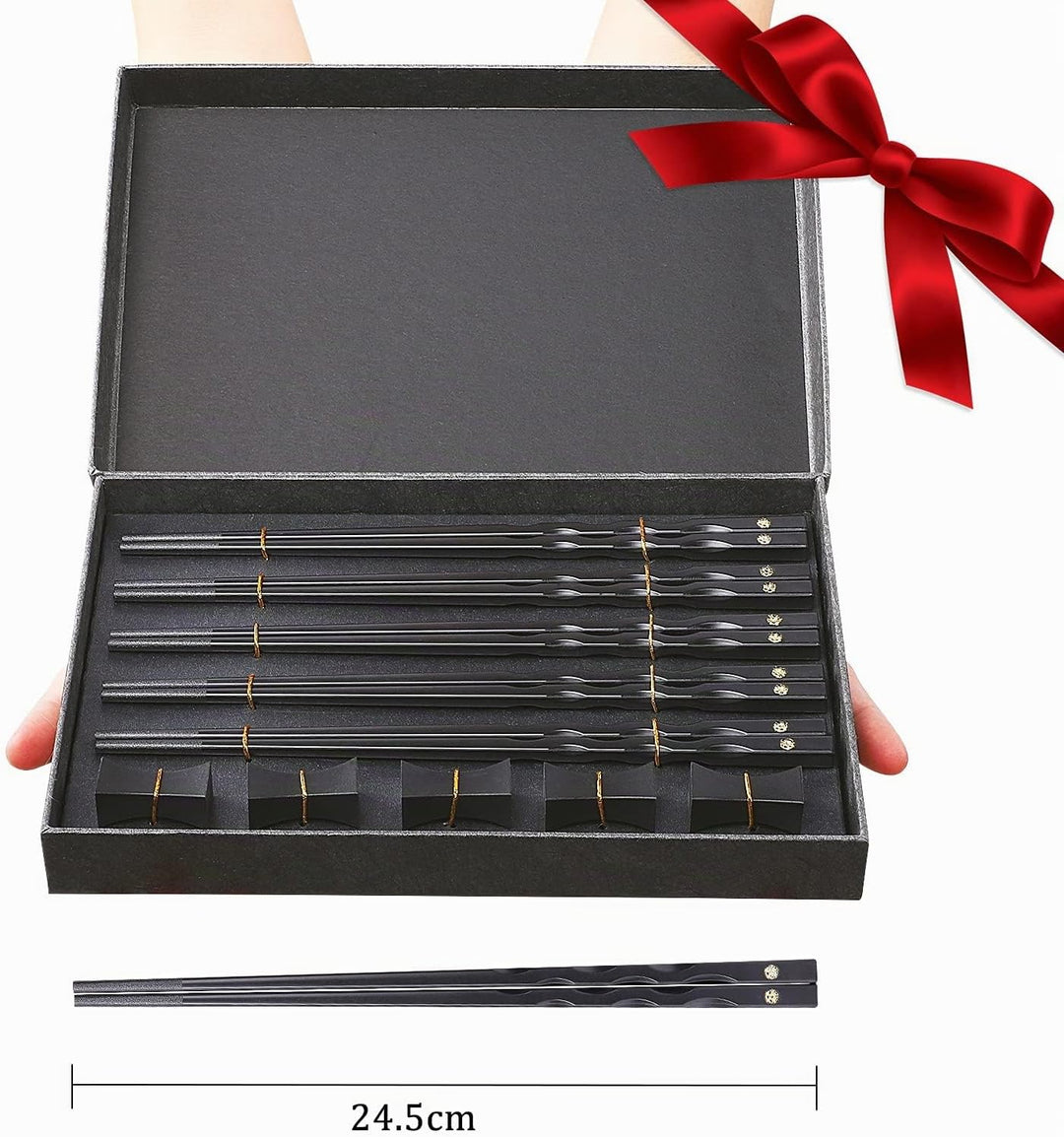 Youda Essstäbchen Wiederverwendbare Chinesische Japanische Alloy Essstäbchen mit Halter, Spülmaschin