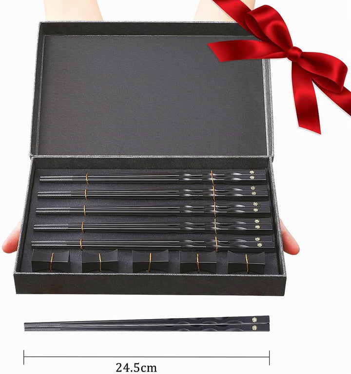 Youda Essstäbchen Wiederverwendbare Chinesische Japanische Alloy Essstäbchen mit Halter, Spülmaschin