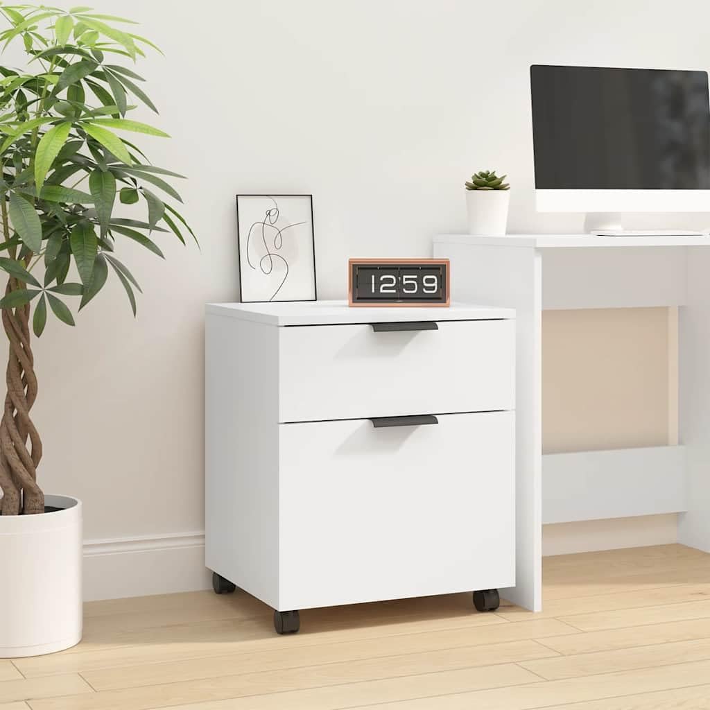 vidaXL Mobiler Aktenschrank mit Rollen Weiss 45x38x54 cm Holzwerkstoff, Schreibtischschrank, Schreib