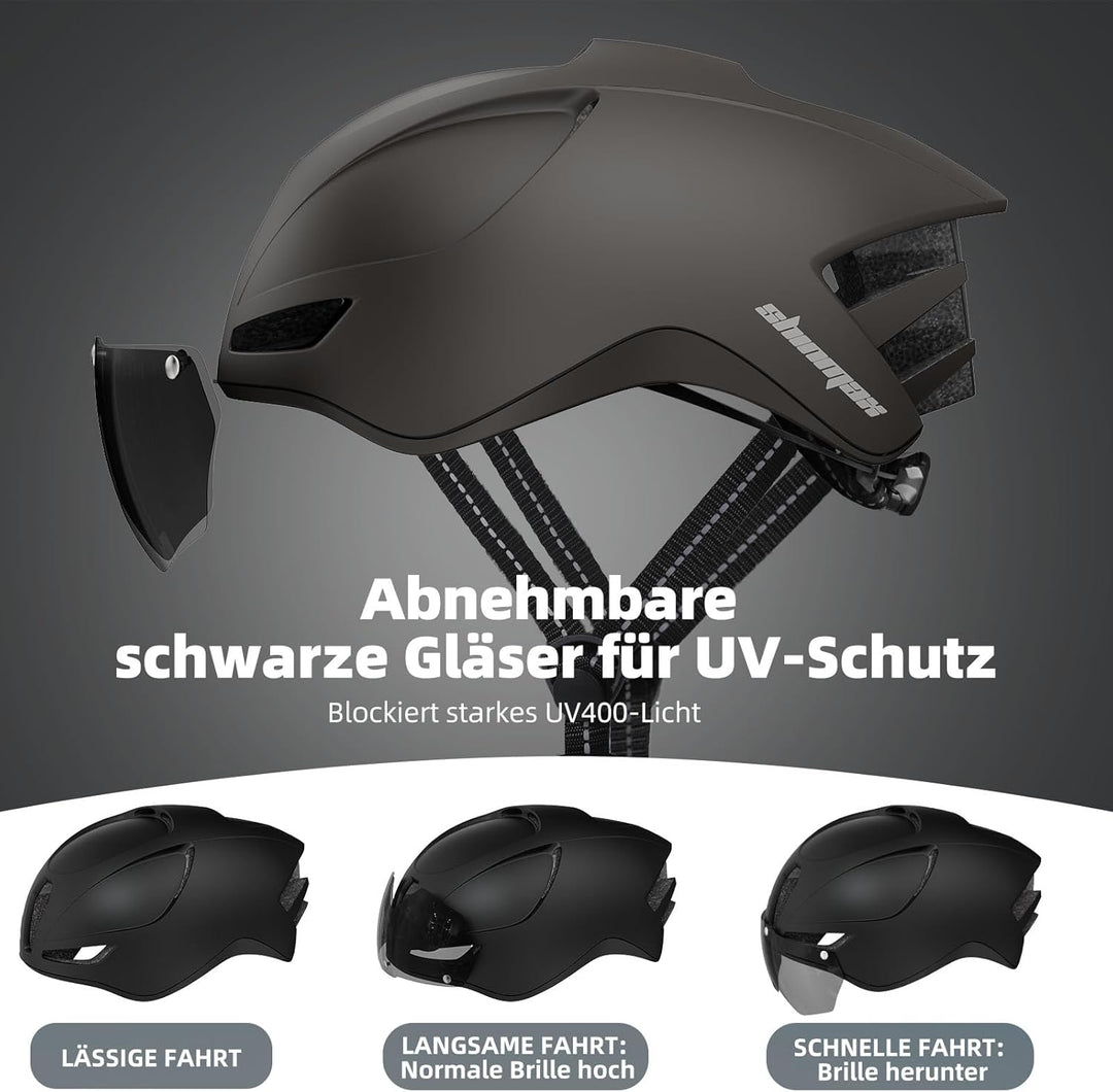 Shinmax Fahrradhelm Herren Damen mit Licht USB-Aufladung Fahrradhelm mit Visier Magnetische Abnehmba