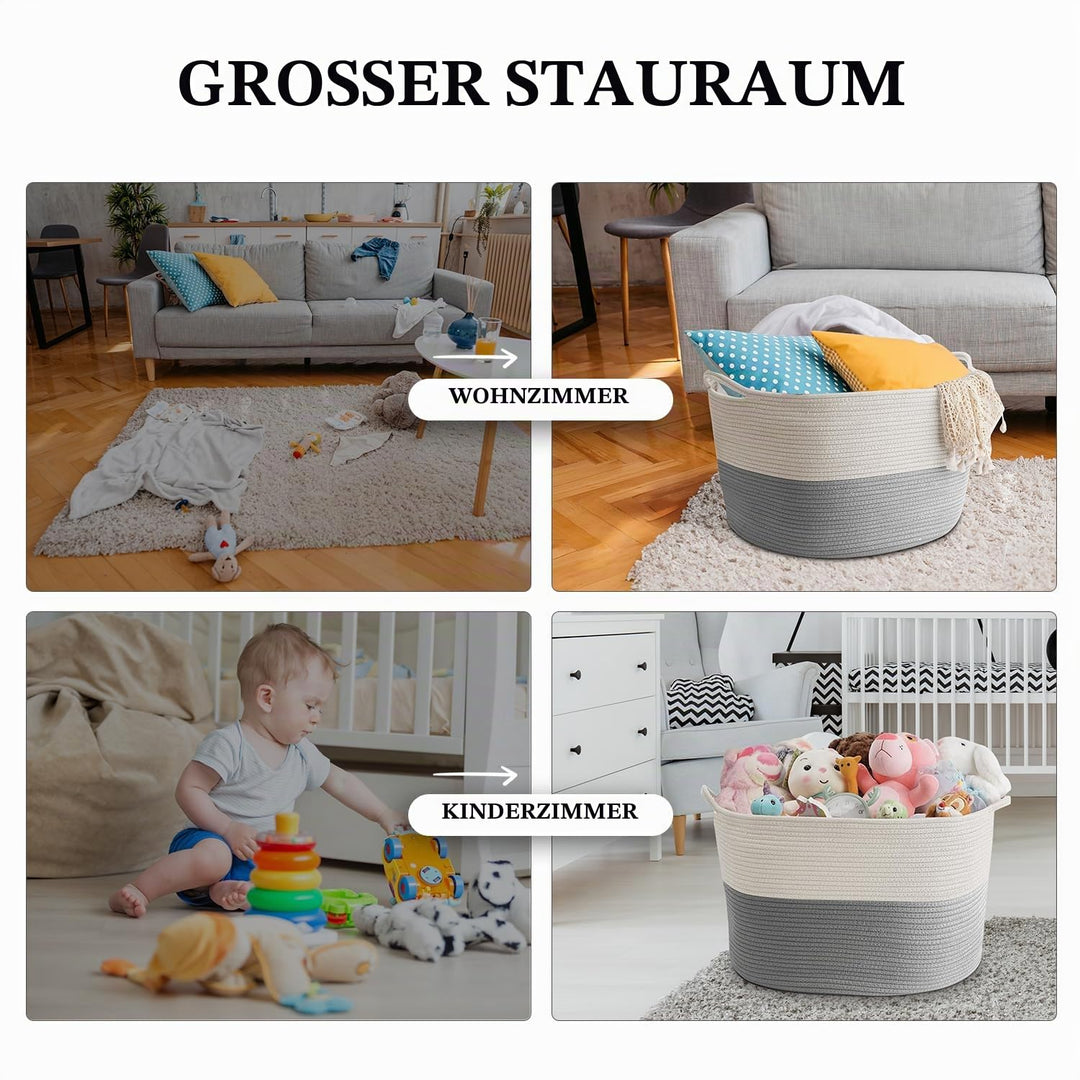 Maliton Aufbewahrungskorb gross für Wohnzimmer, Wäschekorb Geflochten aus Baumwollseil,Spielzeug Kor