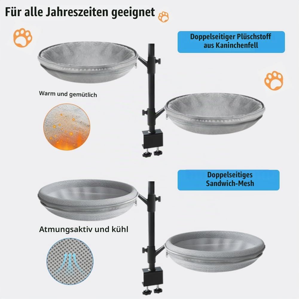 Katzenbett Schreibtisch,Kann 360°Drehen,Höhenverstellbar,Mit 4 Abnehmbaren Und Waschbaren Bettbezüge