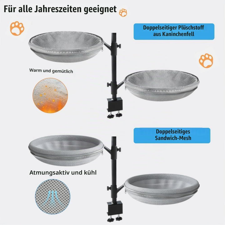 Katzenbett Schreibtisch,Kann 360°Drehen,Höhenverstellbar,Mit 4 Abnehmbaren Und Waschbaren Bettbezüge