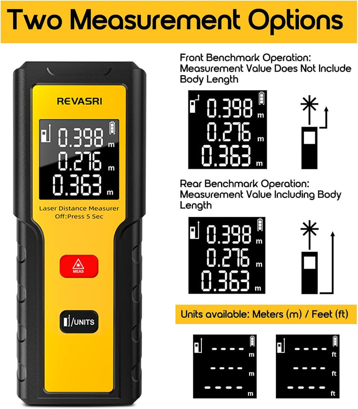 Laser Entfernungsmesser | REVASRI Digital Entfernungsmesser | Einfache Bedienung|Reichweite 50m | Mi