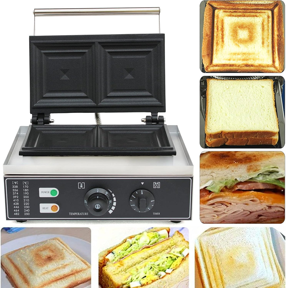 1500W 2-Slice Kommerzielle Elektrische Sandwich Maschine, Edelstahl Sandwich Maker Gewerblicher Elek