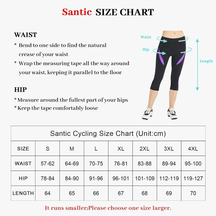 Santic Fahrradhose Damen Gepolstert 3/4 Radlerhose Damen mit Sitzpolster Radhose Damen 3/4 mit Polst