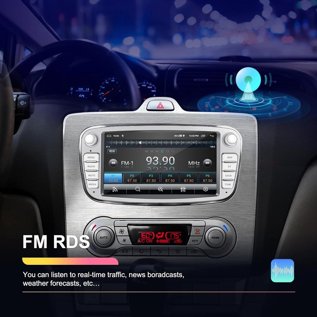 CAMECHO [1+32G] Android 13 Autoradio für Ford Focus mk2 Mondeo Cmax Galaxy Smax Kuga mit Navi, 7 Zol