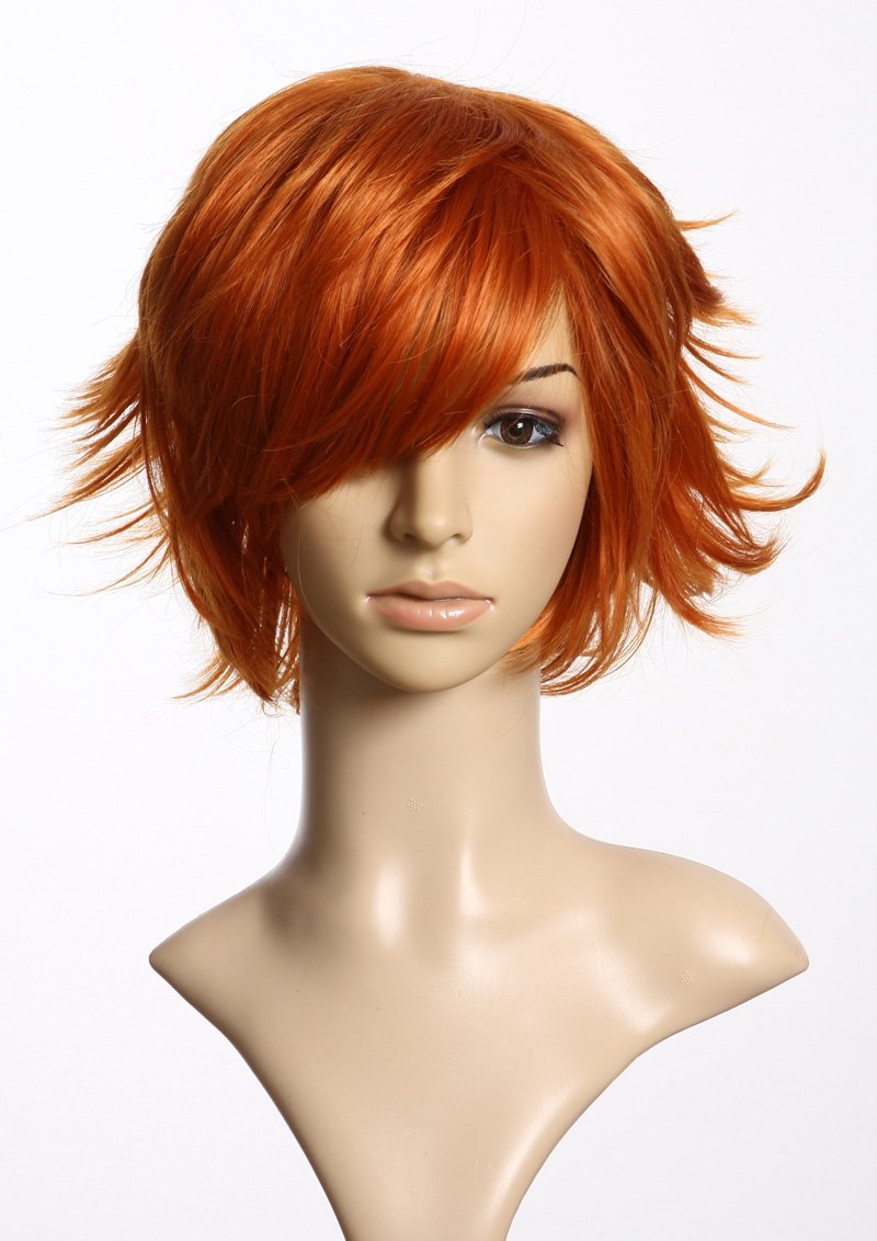 Prettyland C178 - Rot Orange Kurzhaar Kurze Perücke Gestuft Ausgefallen Party, Orange