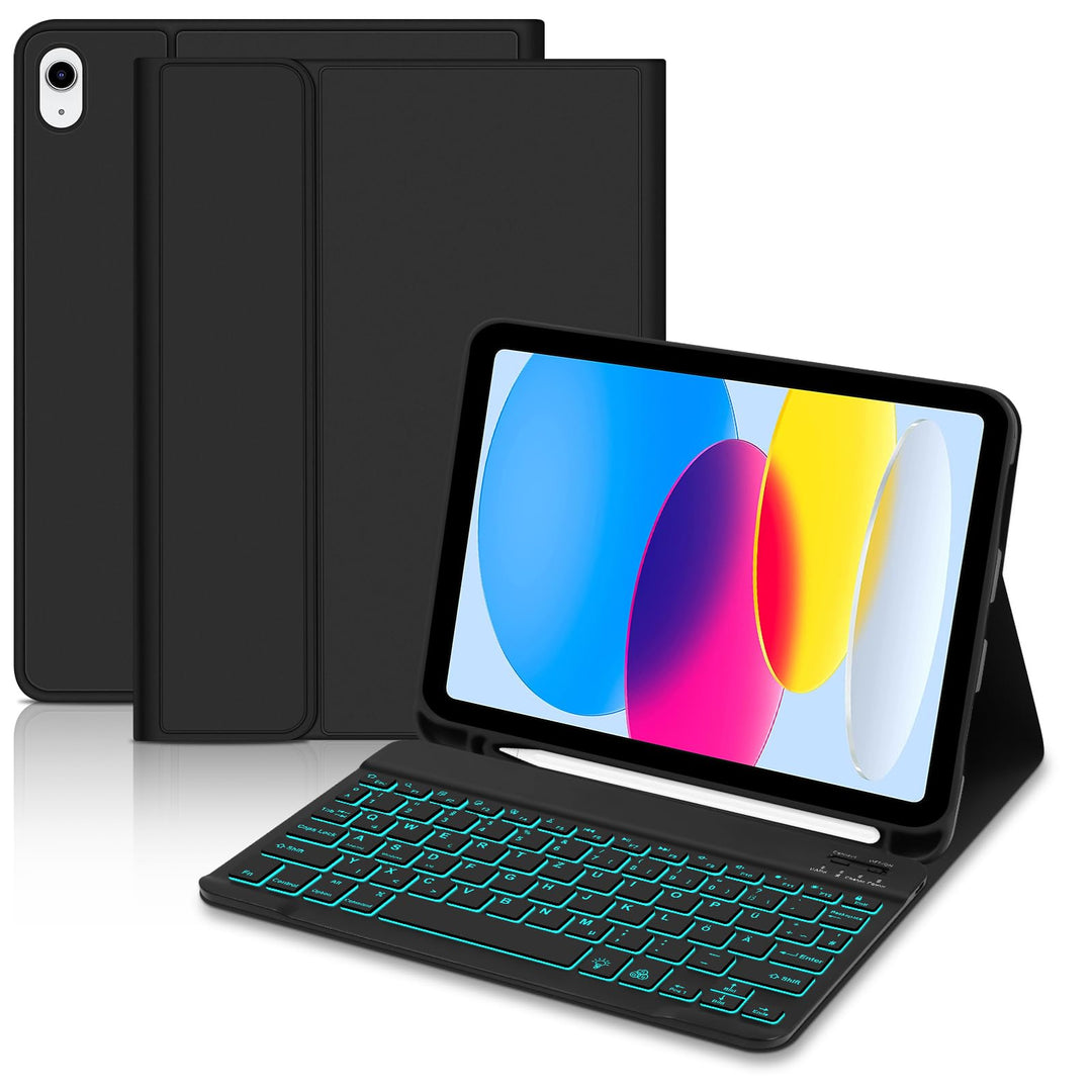 Tastatur Hülle für iPad A16 11/10 Generation (2025/2022, 11/10.9 Zoll)- 7 Farben Beleuchtete Magneti