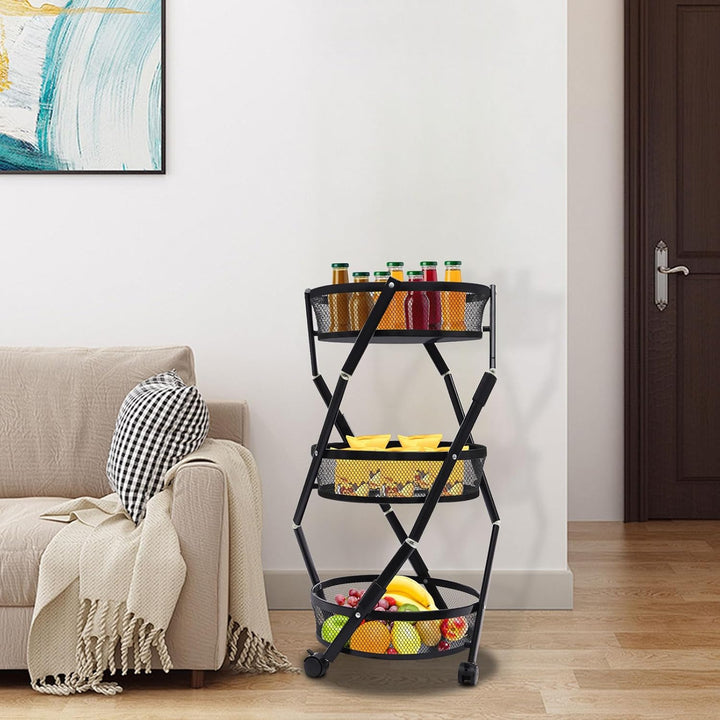 Gemüsewagen 3-stufig 37.5x37.5x88 cm schwarz mit Rollen für Küche | Aufbewahrungsregal mit 4 Rädern