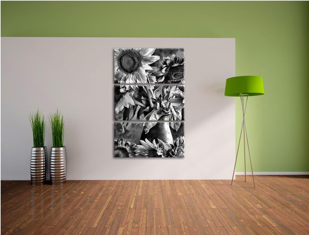 Pixxprint Sonnenblumen in Vase als Leinwandbild/Grösse: 3 Teilig (120x80) / Wandbild/Kunstdruck/fert