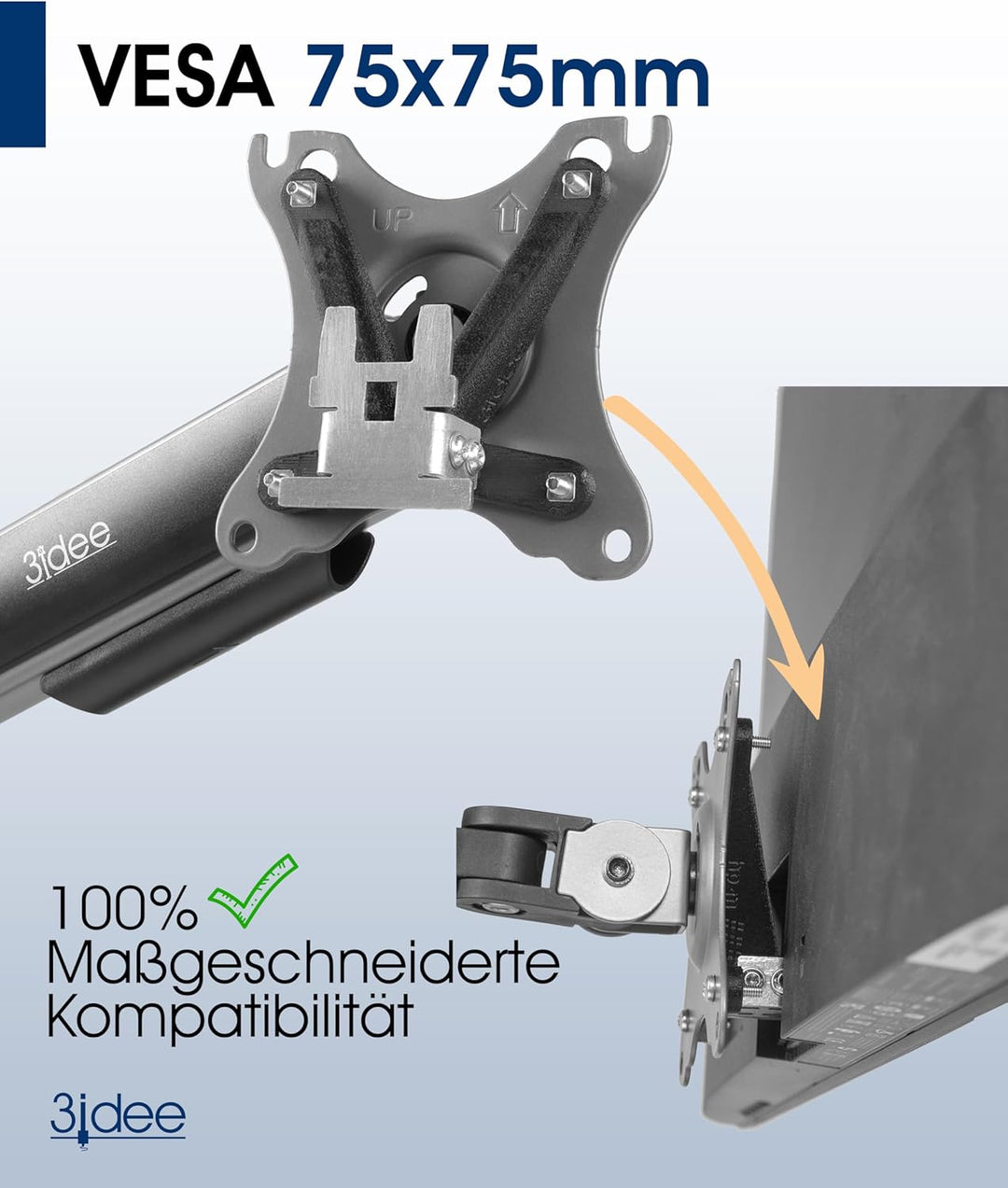 3IDEE VESA Adapter kompatibel mit HP Monitor (22m, 24m, 27m) - inklusive Schraubenset - 75x75 mm (Sc