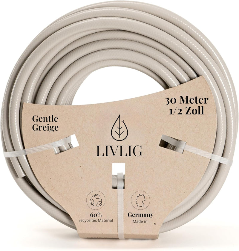 LIVLIG Gartenschlauch 30m, Gartenschlauch 1/2 Zoll Made in Germany, Wasserschlauch 30m aus recycelte