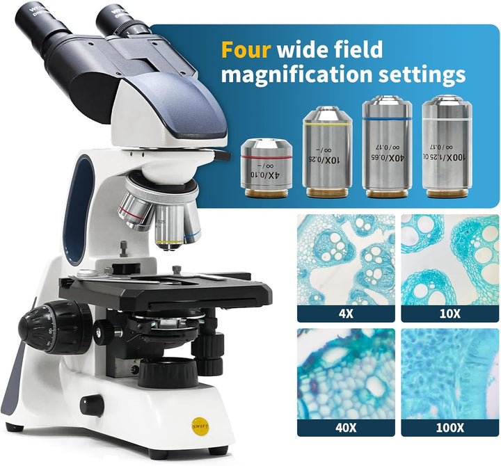 SWIFT SW400 Binokulares Compound-Mikroskop, 40X-2500X, Unendliches optisches System, Labor-Mikroskop