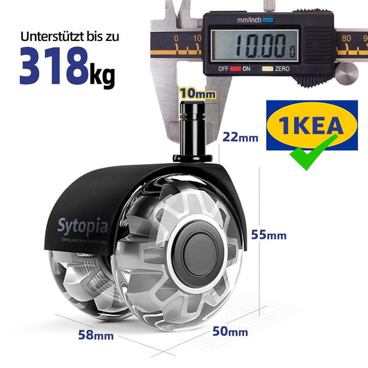 Sytopia Bürostuhl Rollen mit 10mm X 22mm Stift, 5er Set Rollen für 1KEA Bürostühle, Hartbodenrollen
