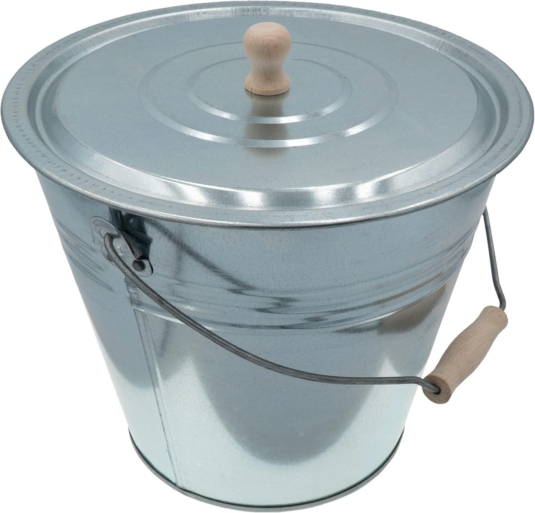 HRB Zinkeimer Ascheeimer mit Deckel Silber 15 Liter, ideale Kamin Zubehör Erweiterung, Eimer zur Lag
