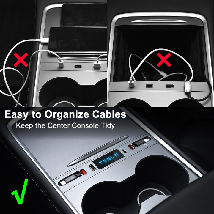 for Tesla USB Hub, Retractable Hub Docking Station, Quick Charge with Cable Adapter for Model Y 2021