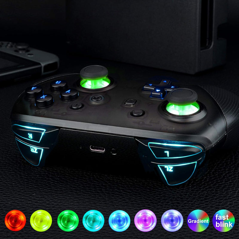 eXtremeRate DTFS LED Tasten Kit für NS Switch Pro Controller, 9 Modi 6 Bereiche Leucht Thumbsticks D