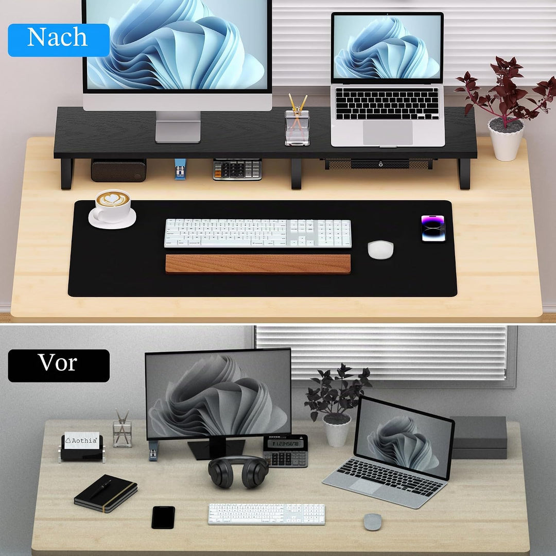 Aothia Grosser Monitorständer mit Schublade,Wooden Dual Monitor Stand Riser,Bildschirmerhöhung,für L