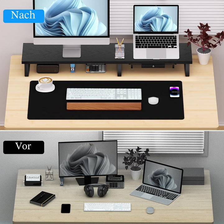 Aothia Grosser Monitorständer mit Schublade,Wooden Dual Monitor Stand Riser,Bildschirmerhöhung,für L