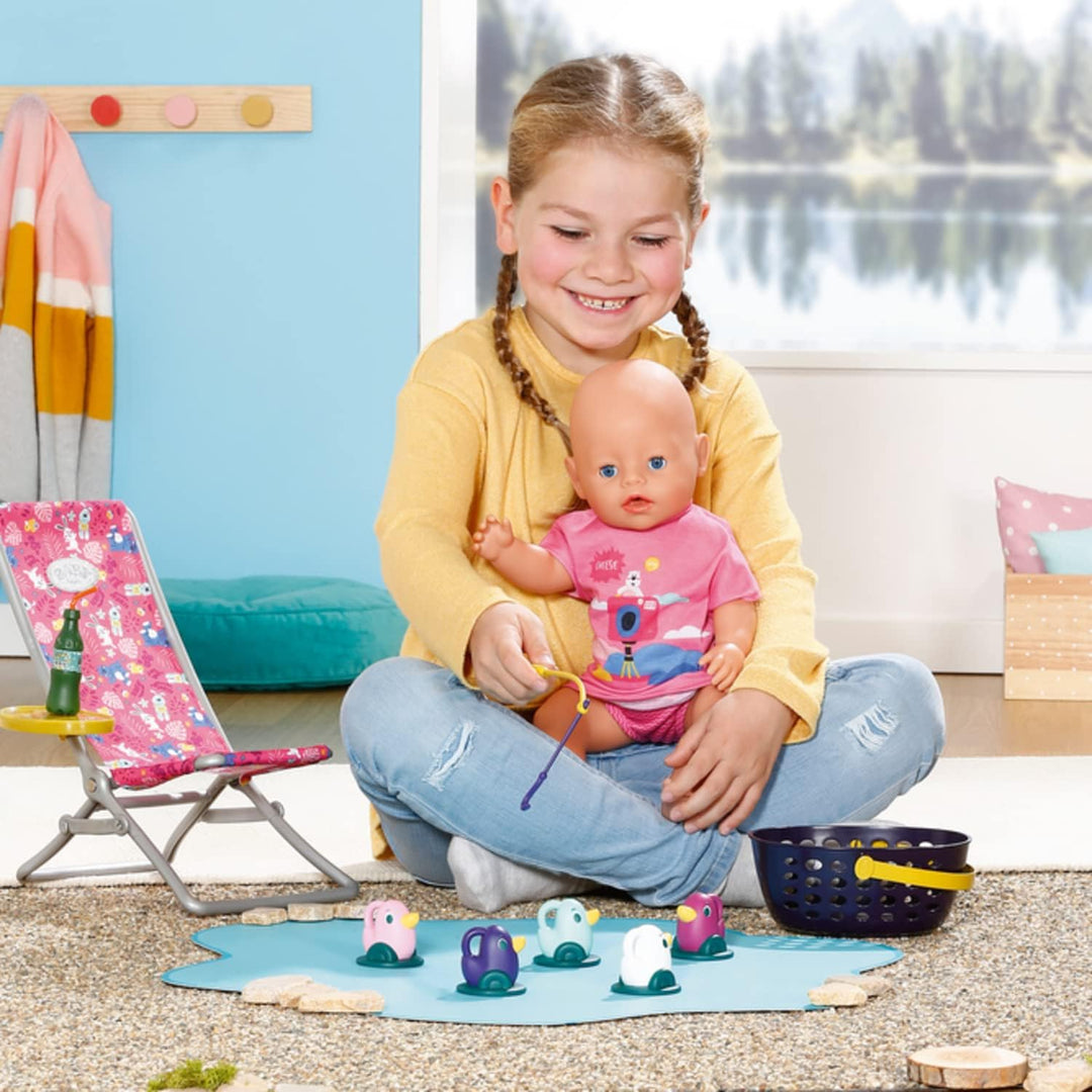 Zapf Creation 832790 BABY born Weekend Fischen - Puppenzubehör Angel-Set mit bunt bedruckten Liegest