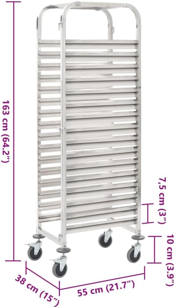 vidaXL Tablettwagen für 16 Tabletts Transportwagen Gastro Abräumwagen Regalwagen Stikkenwagen Blechw