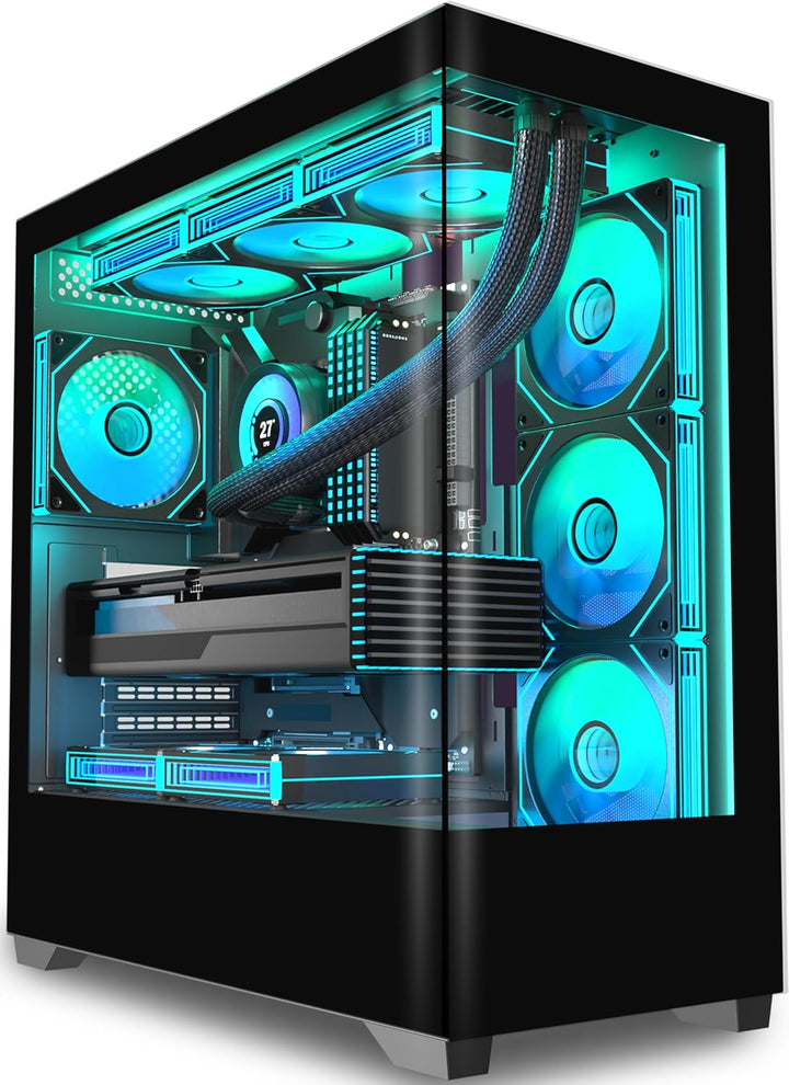 KEDIERS PC Gehäuse Vorinstallierter 7 × 120MM PWM ARGB Lüfter, ATX Mid Tower PC Gehäuse, Computergeh