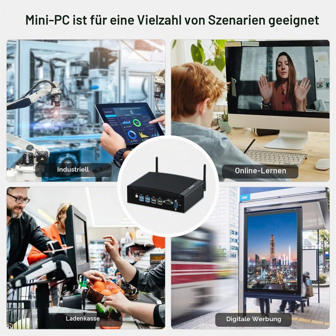 BASOARO Lüfterloser Industrie Mini PC i5, Mini Computer Win 11 Pro, 16G RAM 256G SSD Core i5 8260U I