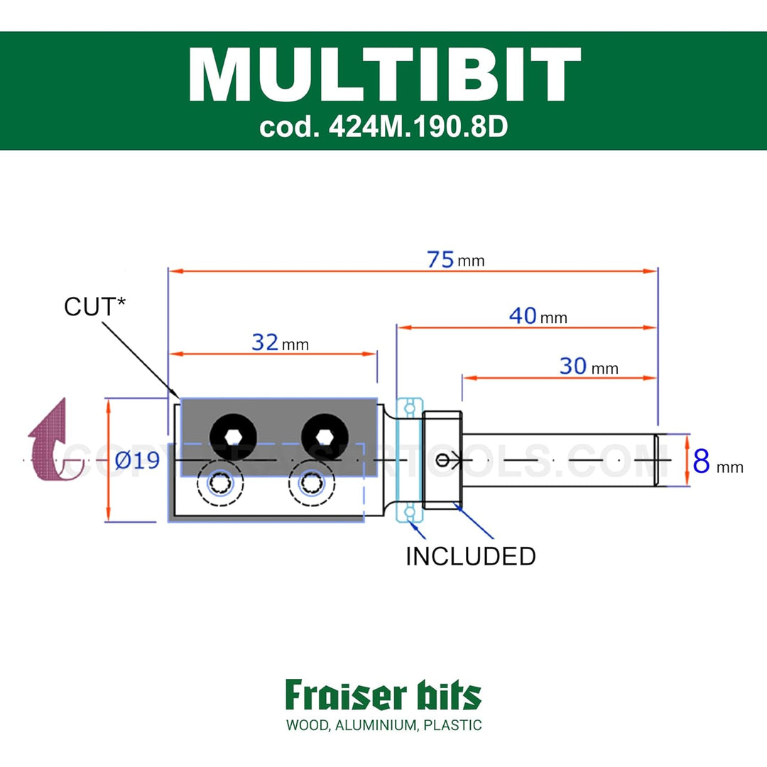 Fraiser Multibit - Nutfräser und Bündigfräser zum Kopieren und Schneiden, Durchmesser 19 mm, Schaft