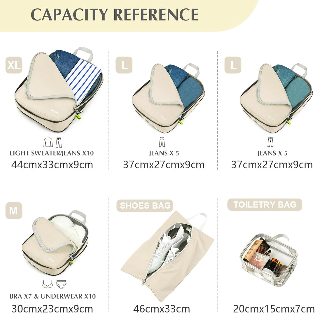 Gonex Compression Packing Cubes 6er Set, Gonex Kleidertaschen 6-teilig Verpackungswürfel, Kleidertas