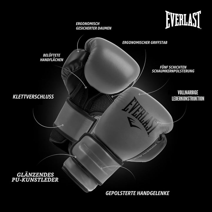 Everlast Unisex – Erwachsene Powerlock 2R Glove Handschuhe Dunkelgrau 12oz., Dunkelgrau 12oz.