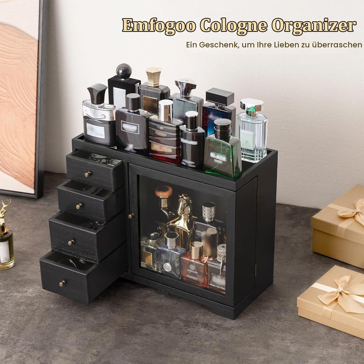 Parfüm Organizer, Holz Herren Parfüm Ständer mit Schublade, Parfüm Regal mit Transparent Sichtbarer