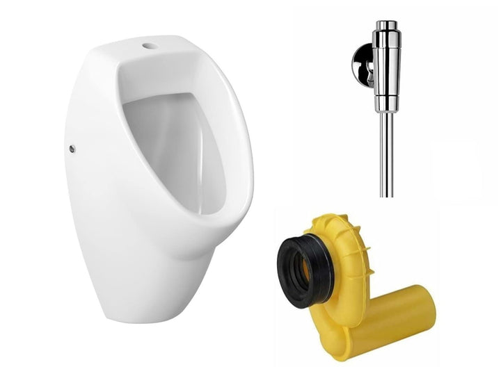 VBChome Set Urinal + Spülventil Zulauf von Oben Weiss Modern Hochwertig Keramik Pinkelbecken Pissoir