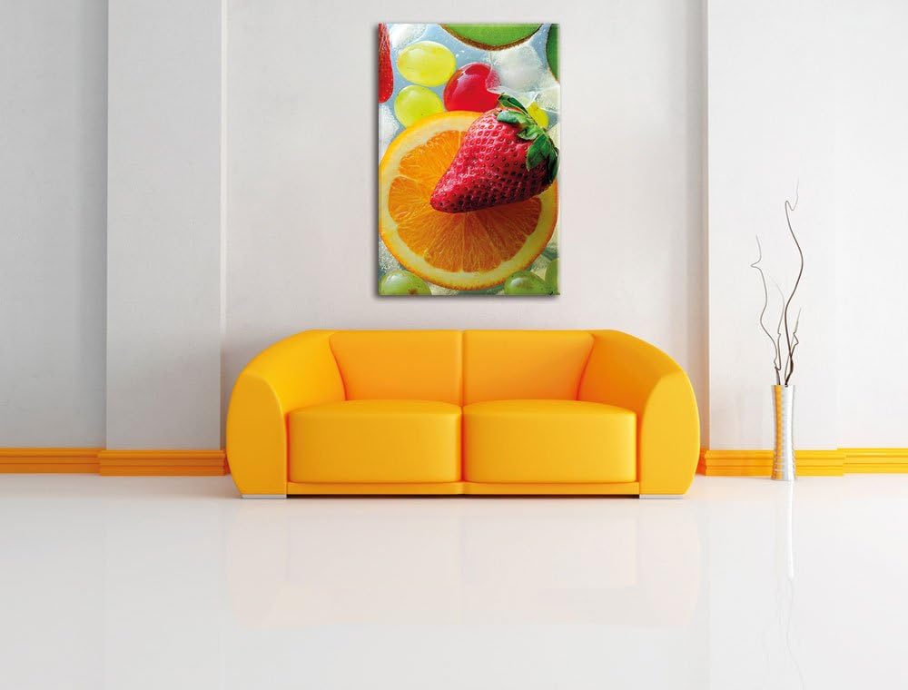 Orange mit Erdbeere, Format: 100x70 auf Leinwand, XXL riesige Bilder fertig gerahmt mit Keilrahmen,