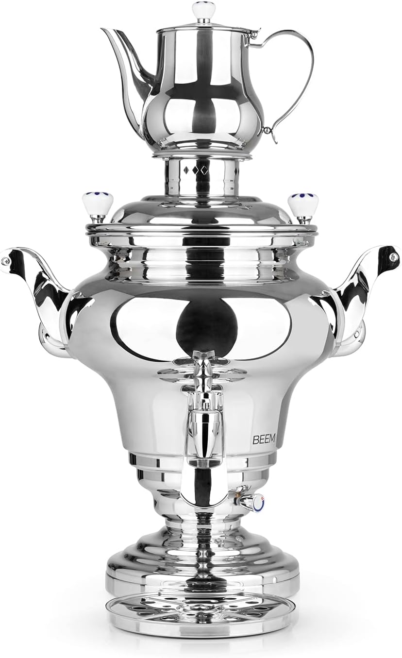 BEEM ROYAL+ Samowar - 15 l | Edelstahl | Türkischer Teekocher elektrisch | 3000 W| 2 l Edelstahl-Tee