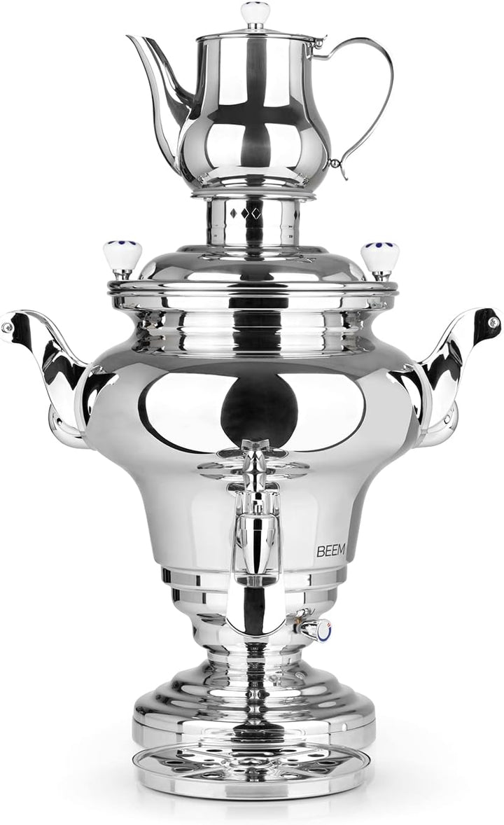BEEM ROYAL+ Samowar - 15 l | Edelstahl | Türkischer Teekocher elektrisch | 3000 W| 2 l Edelstahl-Tee